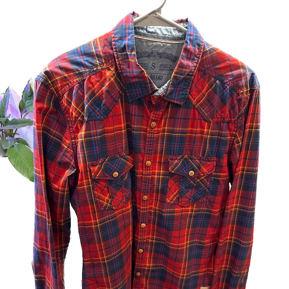 EDC Brand Red/Navy Plaid Shirt (Size S)